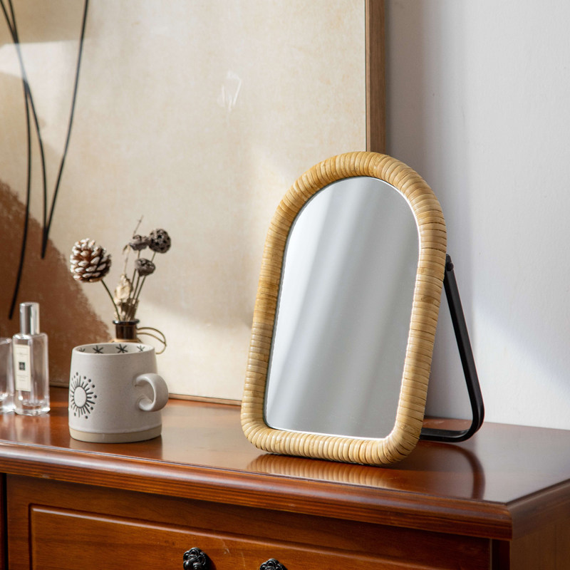 Rattan Mirror Round - Rattan table bracket makeup table mirror