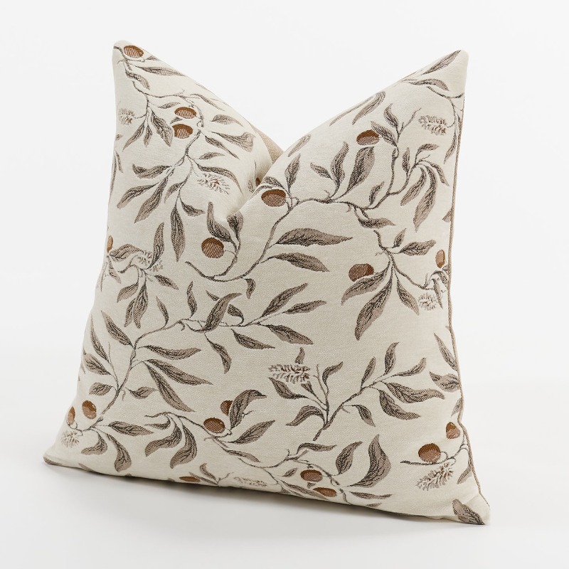 Textured Throw Natural - Cream Beige Chenille Botanical Jacquard Pillow