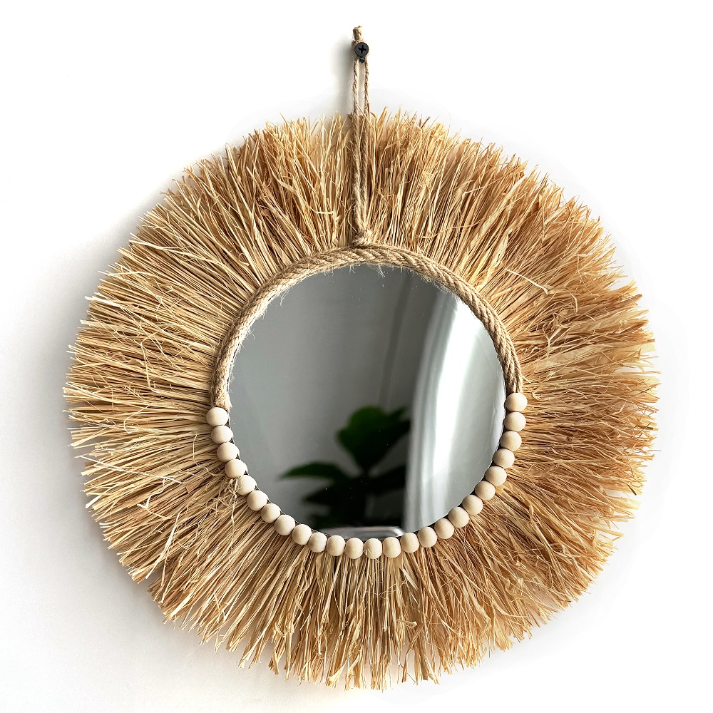 Handmade Boho Raffia Mirror Wa - Rattan Mirror Round review and price