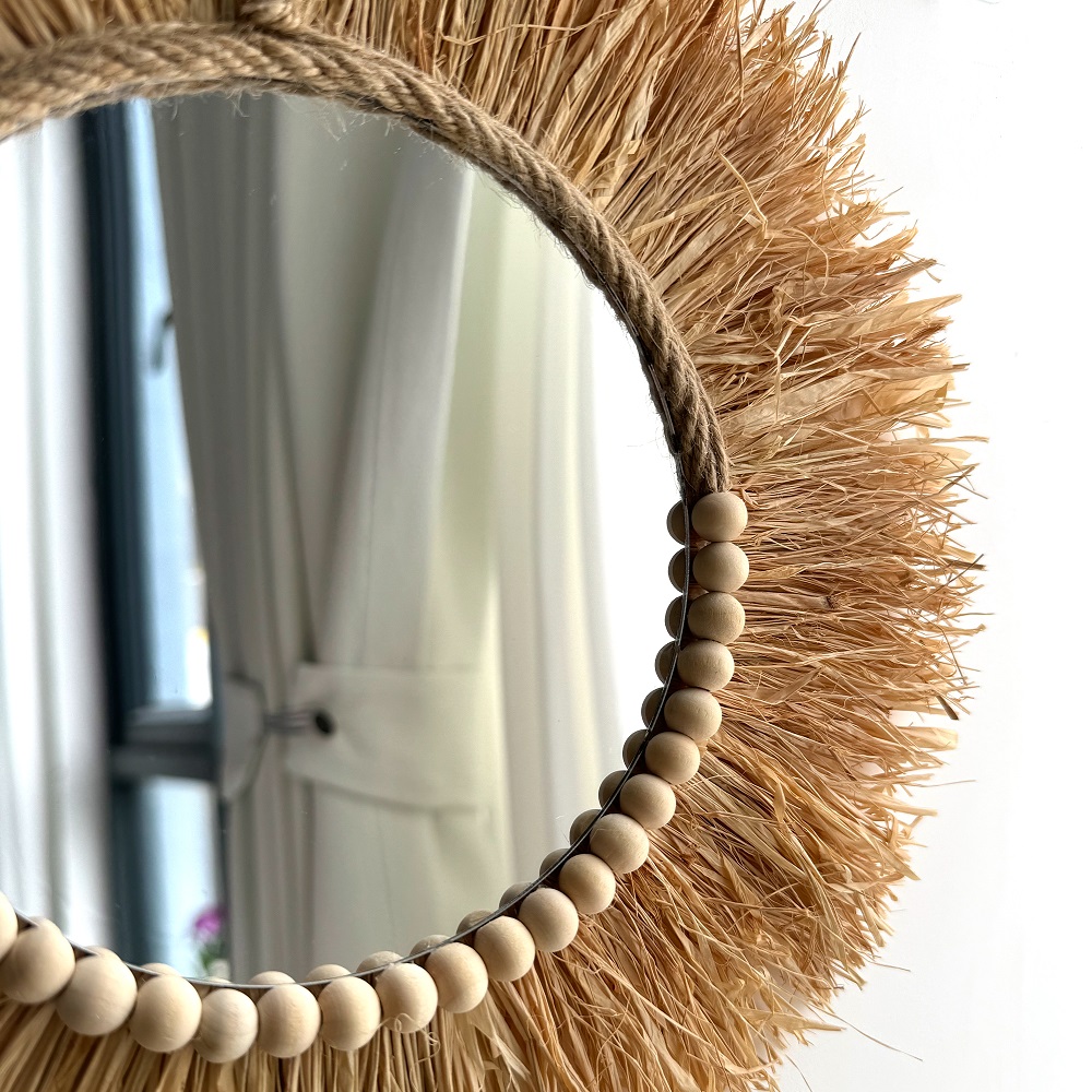 Handmade Boho Raffia Mirror Wa - Rattan Mirror Round review and price